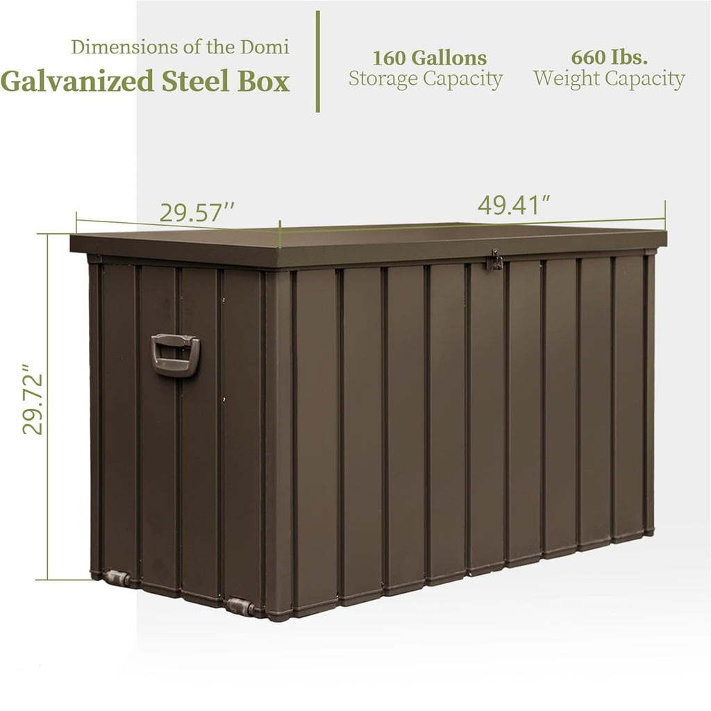 160 Gallon Patio Steel Storage Deck Box, Waterproof Lockable Bin for Cushions, Pillows & Tools
