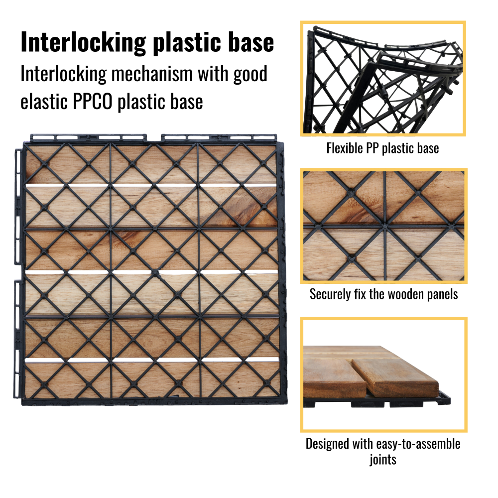 Chic Crate 10Pack 12in Striped Deck Tiles – Interlocking Yellow Acacia Hardwood Flooring