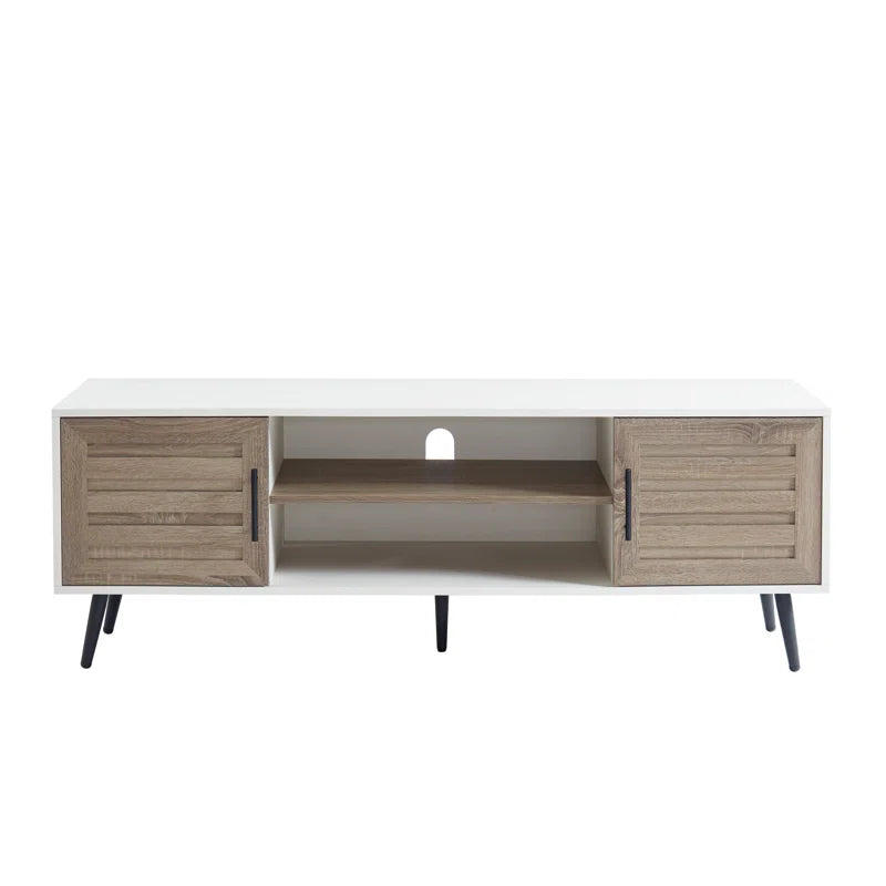 Chic Crate - Bryner White Walnut Mid-Century TV Stand for TVs Up to 65" with Storage & Cable Management
