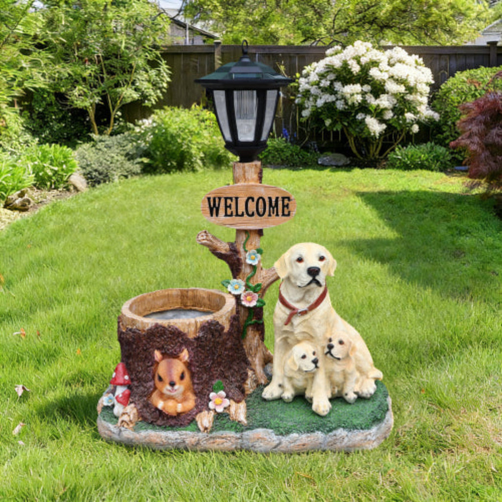 Labrador Dog Family Shaped Planter Statue with Gentle Design for Home Gardening Use