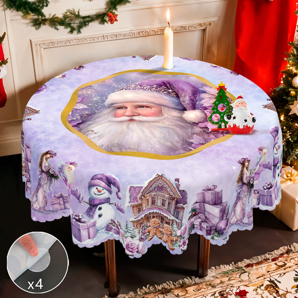 Christmas Tablecloth with Santa, Reindeer and Snowman Designs, Dustproof Dining Table Cover for Festive Holiday Decor