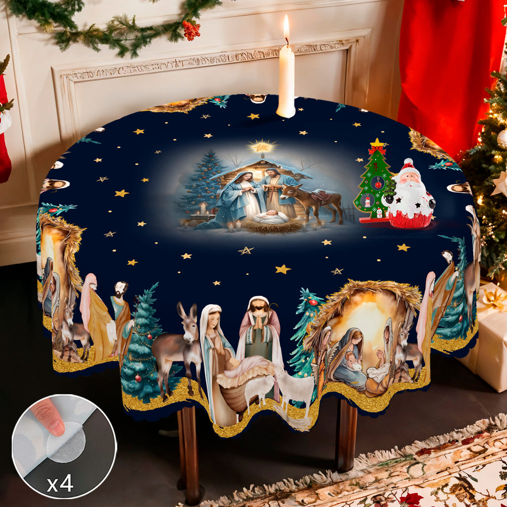 Christmas Tablecloth, Santa Claus and Christmas tree Stain-Resistant Table Cover for Dining Table Holiday Decor