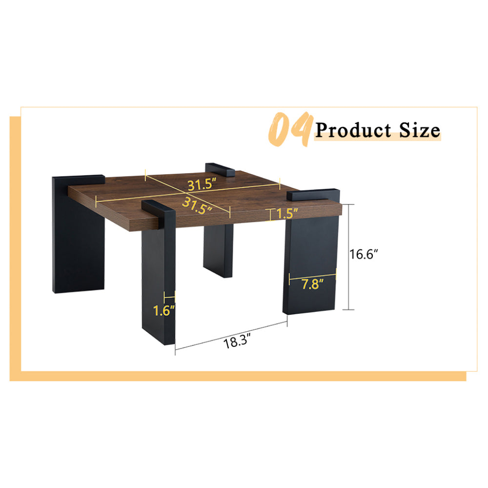 Chic Crate - Stylish Walnut-colored MDF Coffee Table for Modern Minimalist Living Rooms and Leisure Areas, 31.5*31.5*16.6inches