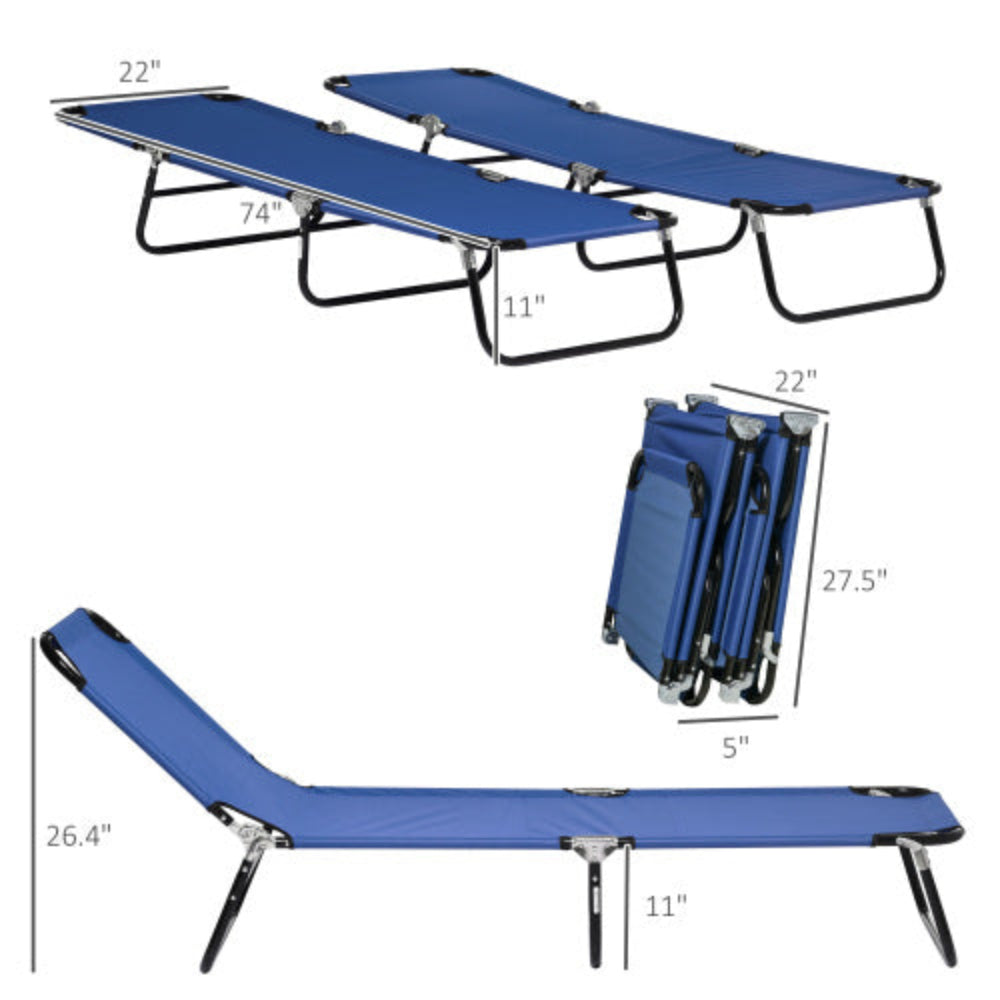 2-Piece Folding Chaise Lounge Chairs, 5-Level Reclining Back Outdoor Sun Tanning Chairs, Steel Frame for Beach Yard Patio, Blue