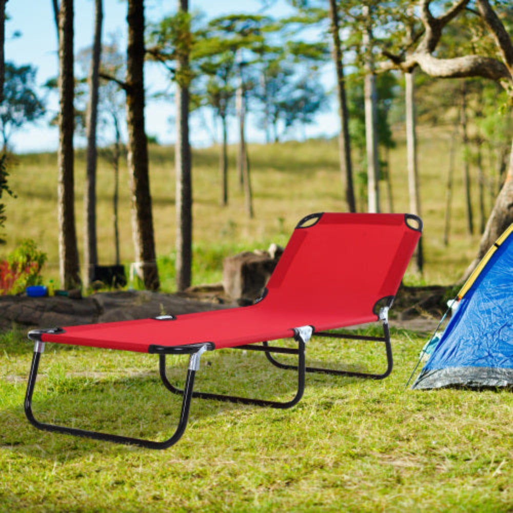 Folding Chaise Lounge Pool Chairs, Outdoor Sun Tanning Chairs with 5-Level Reclining Back, Steel Frame for Beach, Yard, Patio, Red