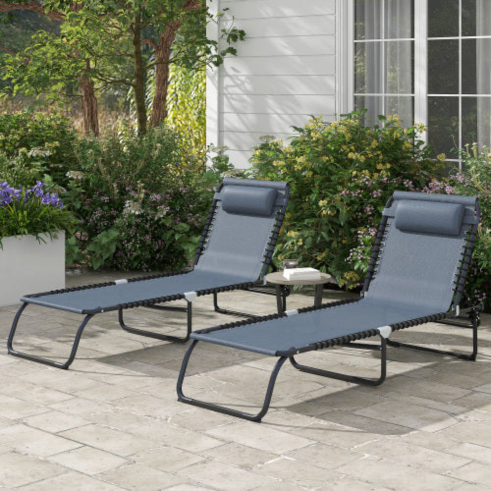 Folding Chaise Lounge Pool Chair, 4-Position Reclining Outdoor Tanning Chair with Breathable Mesh Seat for Beach, Yard, Patio, Gray