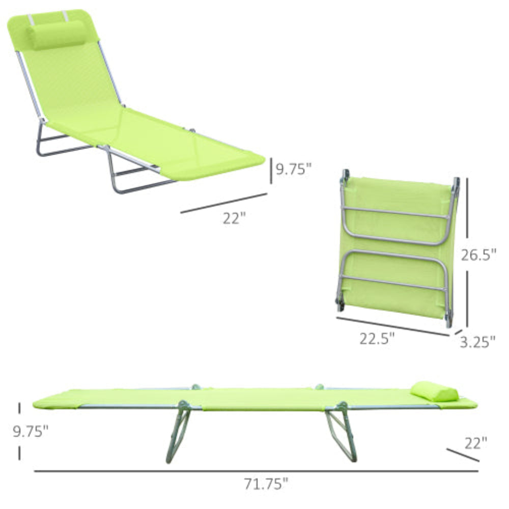 Folding Chaise Lounge Pool Chairs with Pillow, Reclining Back & Breathable Mesh, Steel Frame Outdoor Sun Tanning Seating for Beach Yard Patio, Green