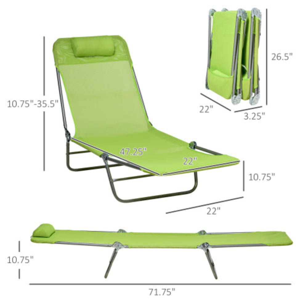 2-Piece Folding Chaise Lounge Chairs, Outdoor Sun Tanning Chairs with Breathable Mesh Seat & Headrest for Pool, Beach, Yard, Patio, Green