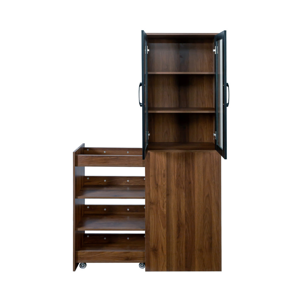 Chic Crate 70.87" Tall Display Cabinet with Glass Doors & 4‑Tier Pull‑Out Shelves – Modern Wooden Storage Bookcase Cabinet