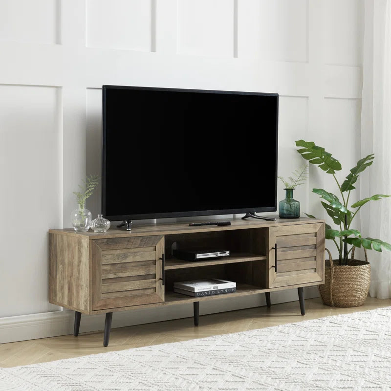 Chic Crate - Bryner Mid-Century Rustic Oak TV Stand for 70" TVs w/ Storage & Cable Management