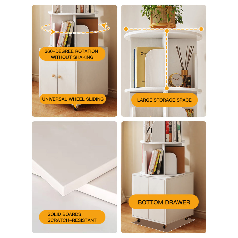 Chic Crate 360° Rotating 5-Tier Corner Bookshelf with Drawer, Narrow Floor Bookcase for Small Spaces