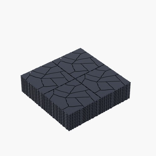 Chic Crate 44Pcs 12'' Stone Style Interlocking Patio Deck Tiles – DIY Tile, Dark Gray