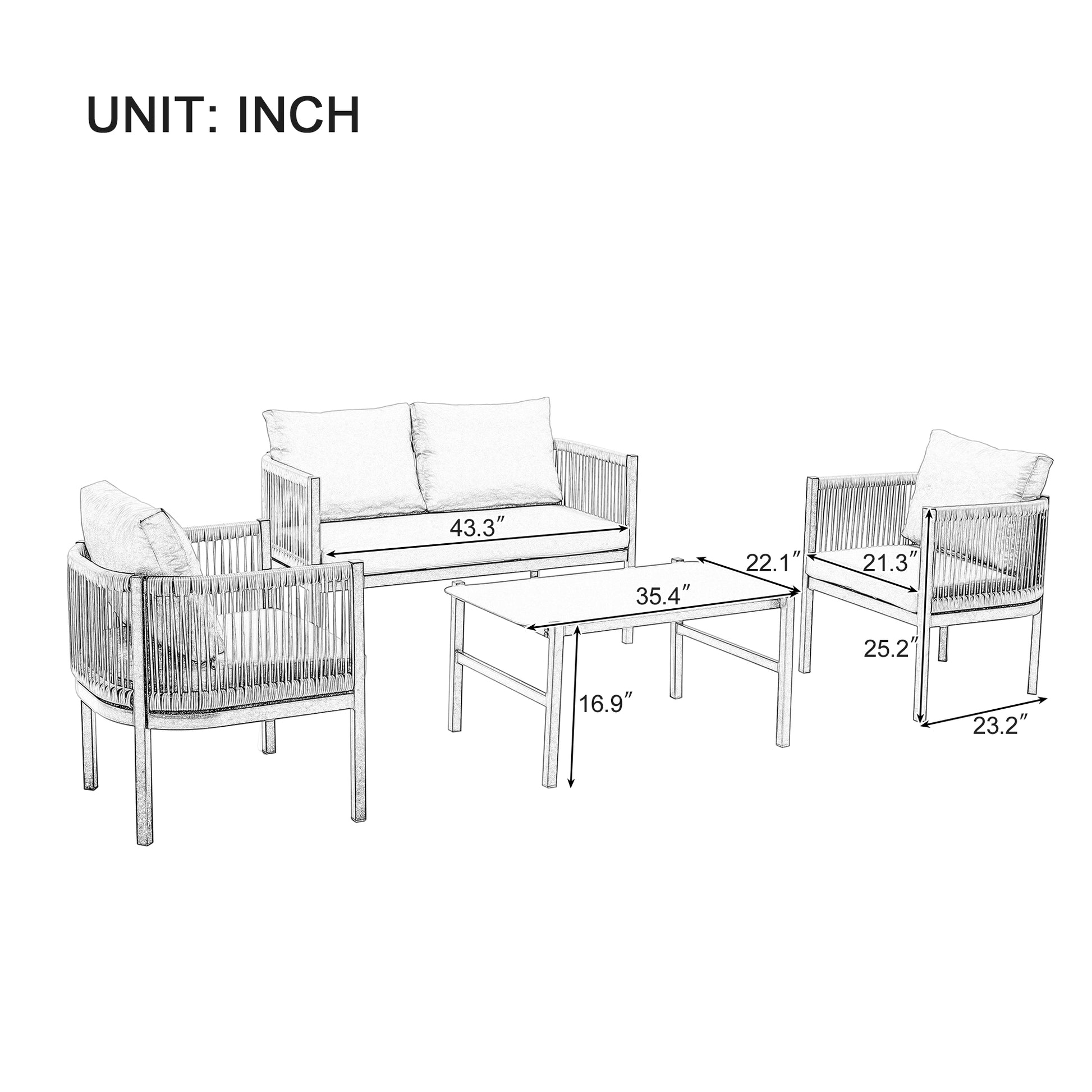 Multi-person Outdoor Sofa Combination with A Table, Suitable for Garden, Backyard and Balconies