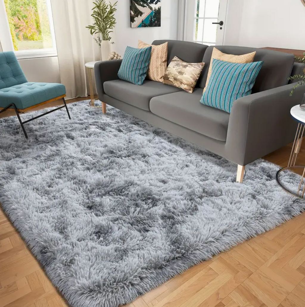 Tie-Dyed Gray Shag Rug, Ultra Soft 1.7" Plush, Non-Slip, 100% Polyester for Bedroom or Living Room