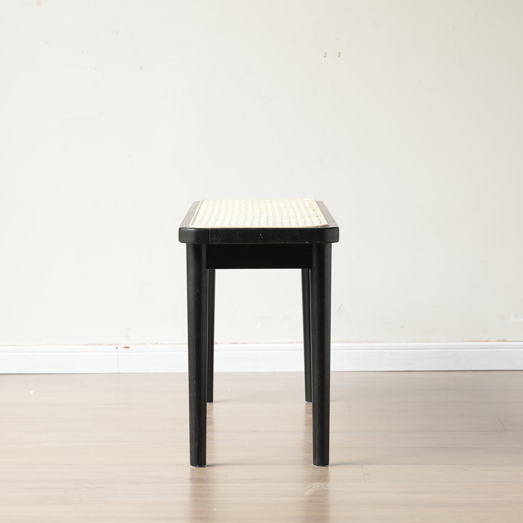 47.24" Solid Wood Dining Bench with Rattan Accent Entryway Seat