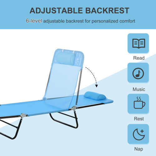 Folding Chaise Lounge Chair with Reclining Back, Breathable Mesh Seat & Headrest, Outdoor Pool Sun Tanning Chair for Beach, Yard, Patio, Blue