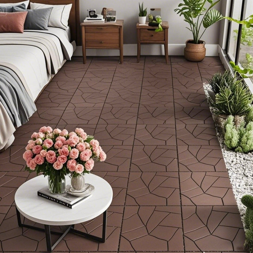 Chic Crat 44-Pack 12'' Stone Style Interlocking Deck Tiles –  Red Brown