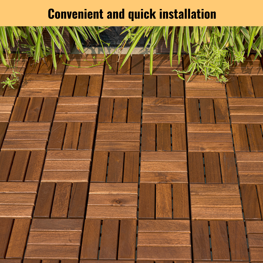 Chic Crate 10Pack 12in Checker Pattern Deck Tiles – Interlocking Brown Acacia Hardwood Flooring