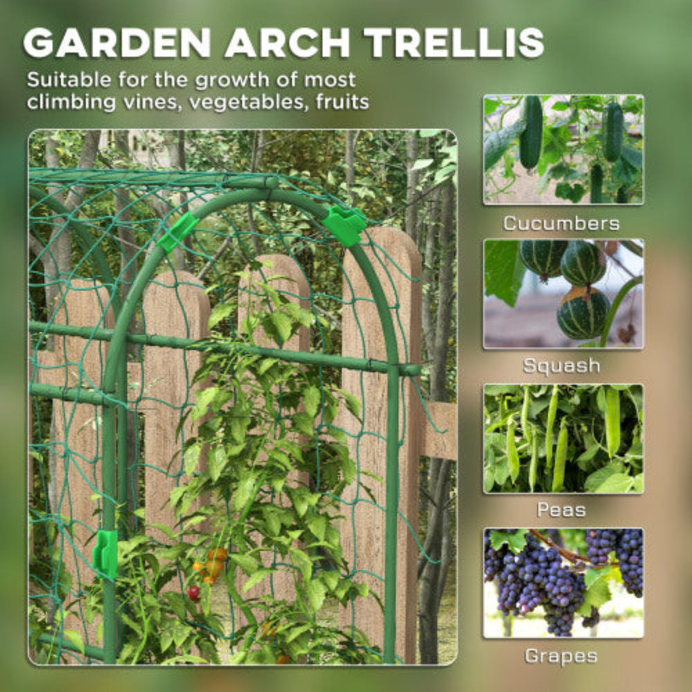 Outsunny 6' Tall A-Frame Arch Cucumber Trellis Plastic Coated Steel with Climbing Net for Outdoor Climbing Plants Peas Vegetables Fruit Vines Green