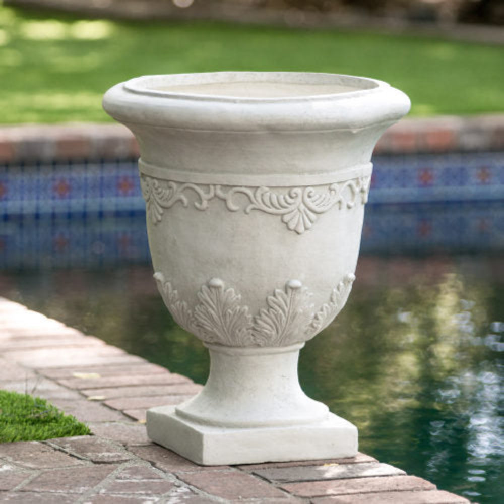 20.25 in Tall Classic Urn Planter, Indoor Outdoor Decorative Flower Pot for Patio Garden Living Room, Handmade Unique Design, No Assembly Required
