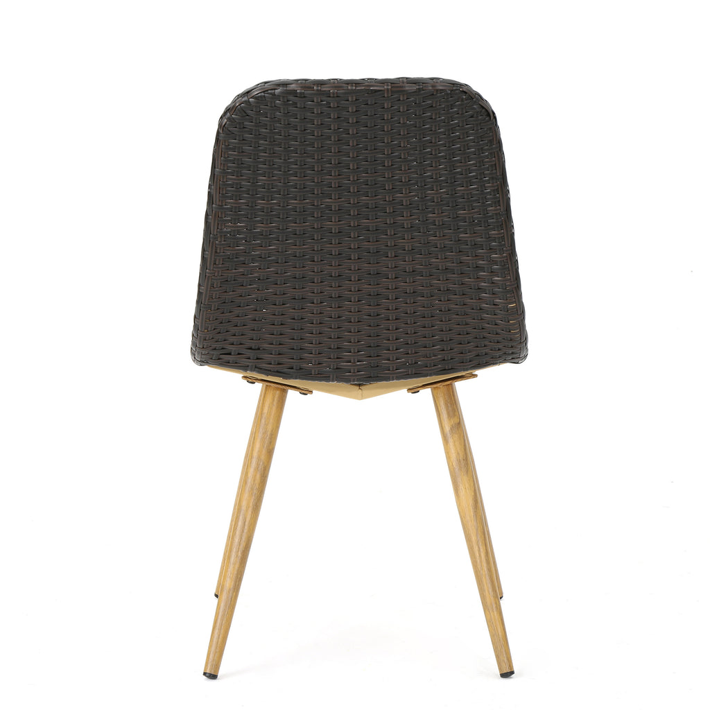 Woven Wicker Outdoor Dining Chairs with Sturdy Iron Frame & Tapered Legs (Set of 2)