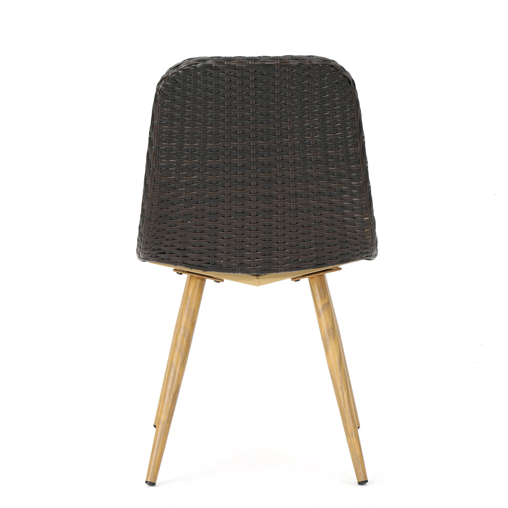 Woven Wicker Outdoor Dining Chairs with Sturdy Iron Frame & Tapered Legs (Set of 2)