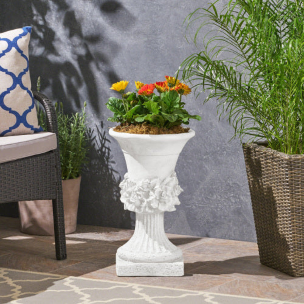 19.5 Inch Lightweight Concrete Garden Urn Planter, Decorative Handmade Plant Pot for Indoor Outdoor Patio Yard, No Assembly Required