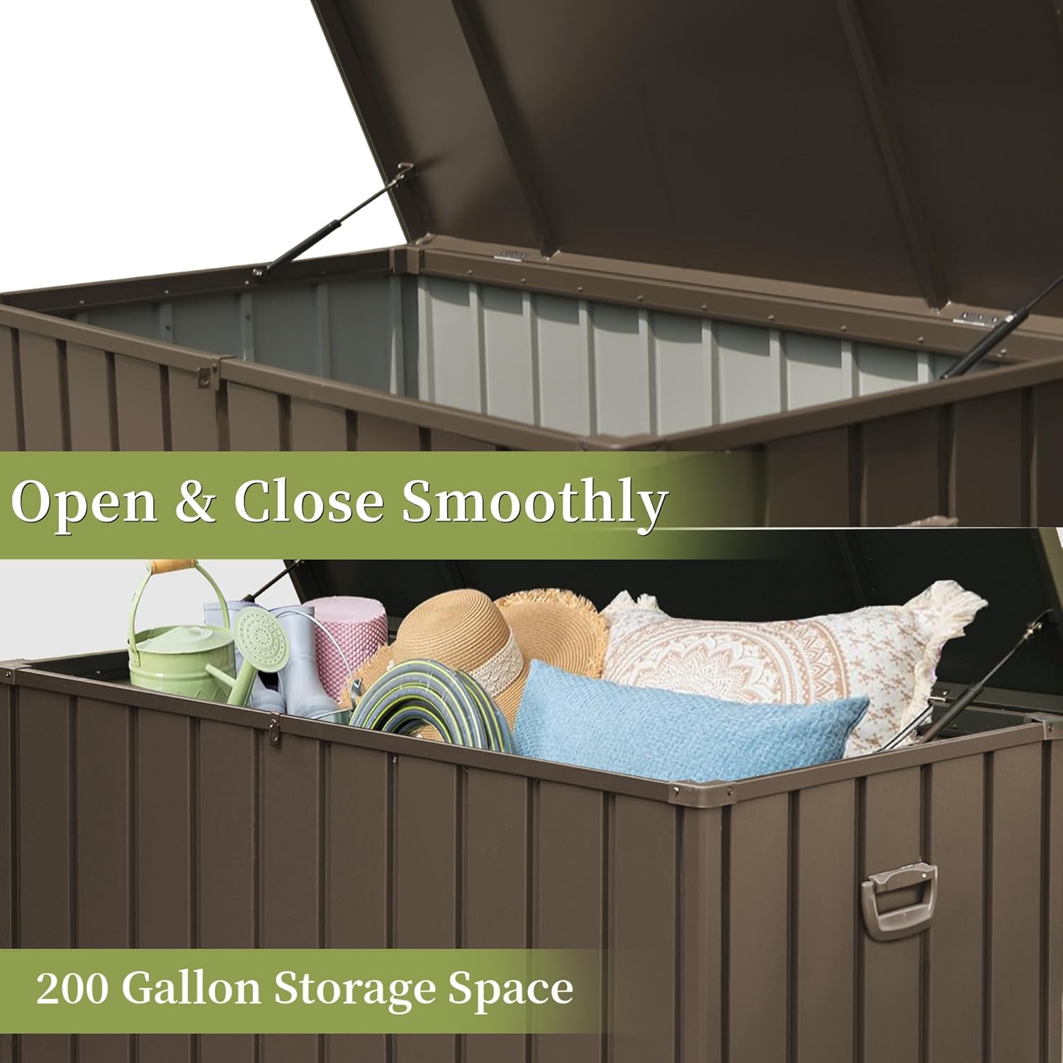 200 Gallon Patio Steel Storage Deck Box, Waterproof Lockable Bin for Cushions, Pillows & Tools