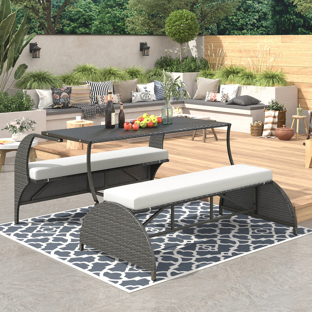 2-in-1 Convertible Picnic Upholstered Bench Table,57.1" Outdoor Loveseat,Portable Picnic Table Couch,Convertible To 4 Seats&1 Table,For Garden,Lawn,Backyard,Porch,Patio