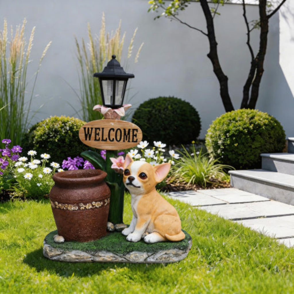 Sitting Corgi Dog Shaped Planter Statue with Vivid Details for Small Space Planting
