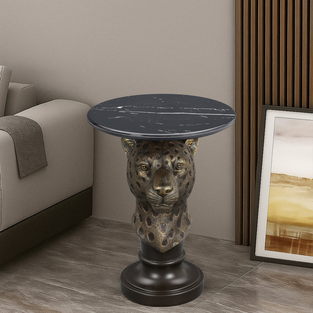 Leopard Head Accent Table, Animal Statue End Table for Living Room Home Decor