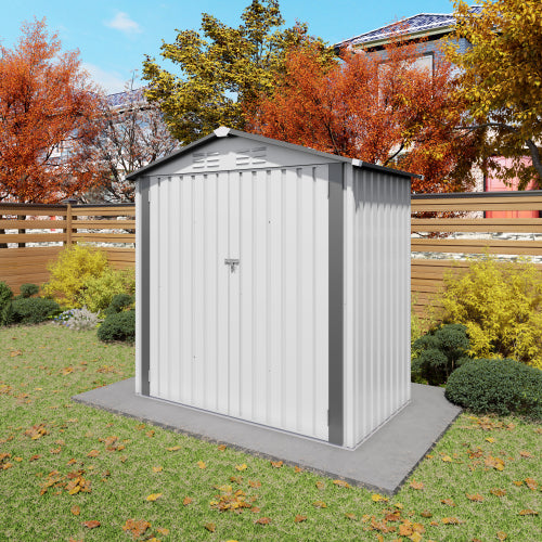 Chic Crate 6 x 3.6' Metal Storage Shed with Lockable Door Waterproof Tool Shed with Peaked Roof & Clear Window for Garden Patio - White