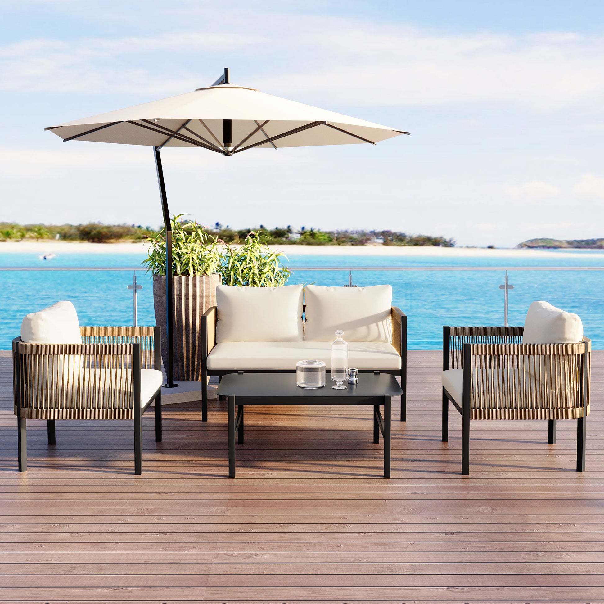 Multi-person Outdoor Sofa Combination with A Table, Suitable for Garden, Backyard and Balconies