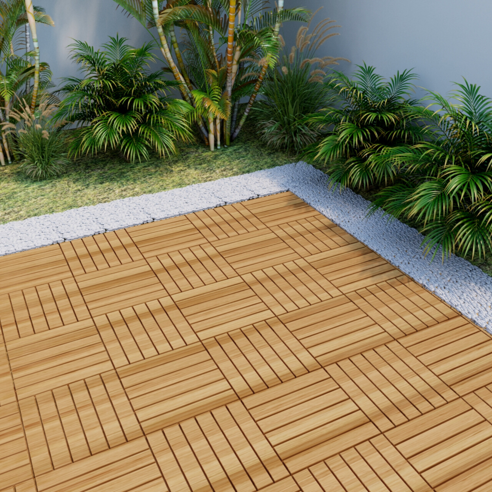 Chic Crate 10Pack 12in Striped Deck Tiles – Interlocking Yellow Acacia Hardwood Flooring
