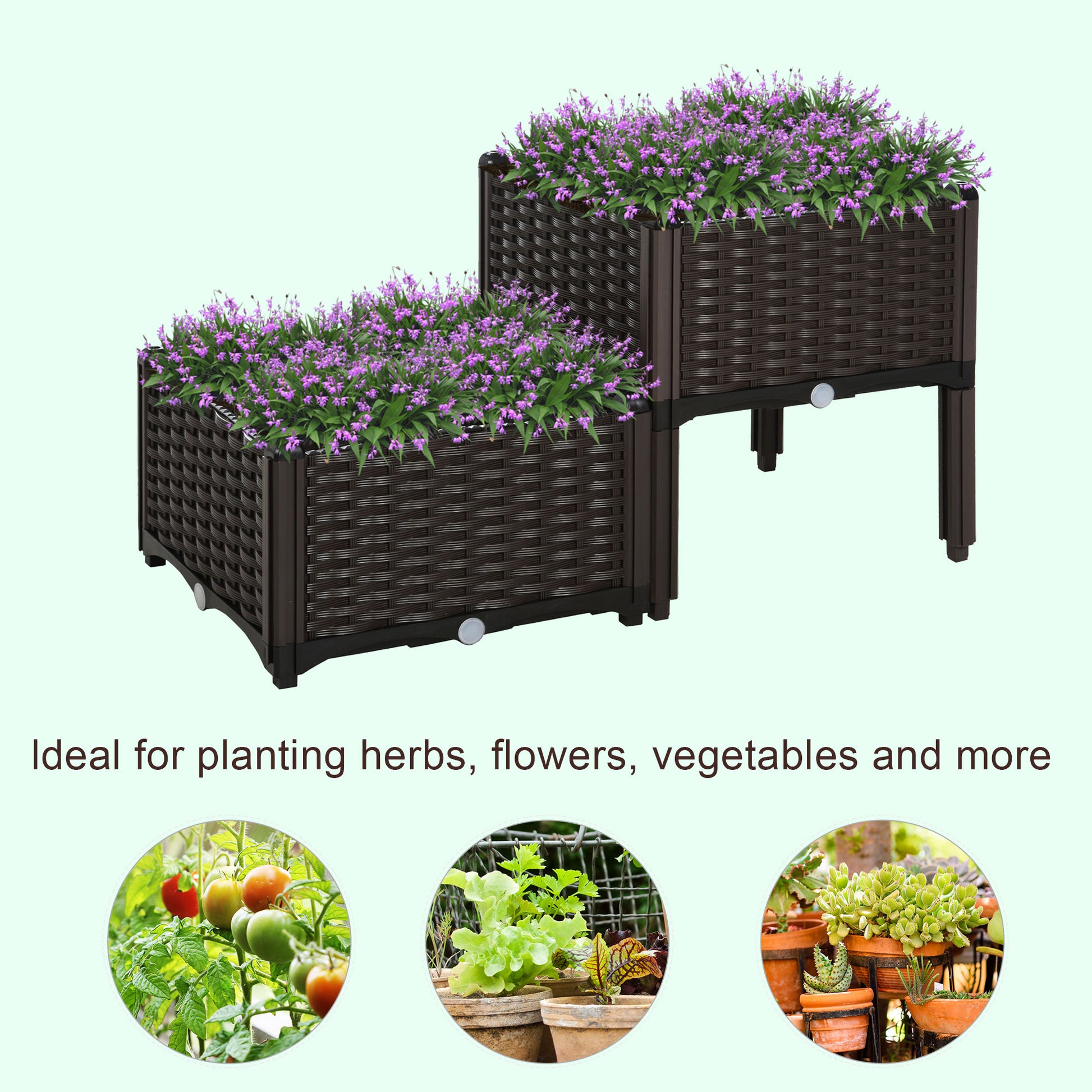 2 Tier Raised Garden Bed Wagon Planter Boxes with Drainage for Vegetables Flowers Herbs Outdoor