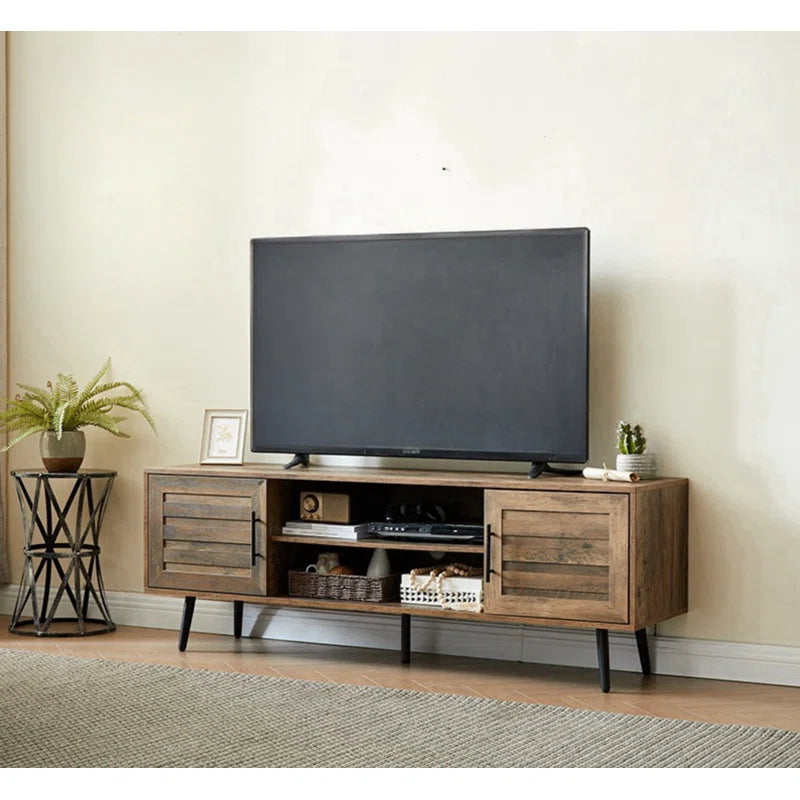 Chic Crate - Bryner Mid-Century Rustic Oak TV Stand for 70" TVs w/ Storage & Cable Management