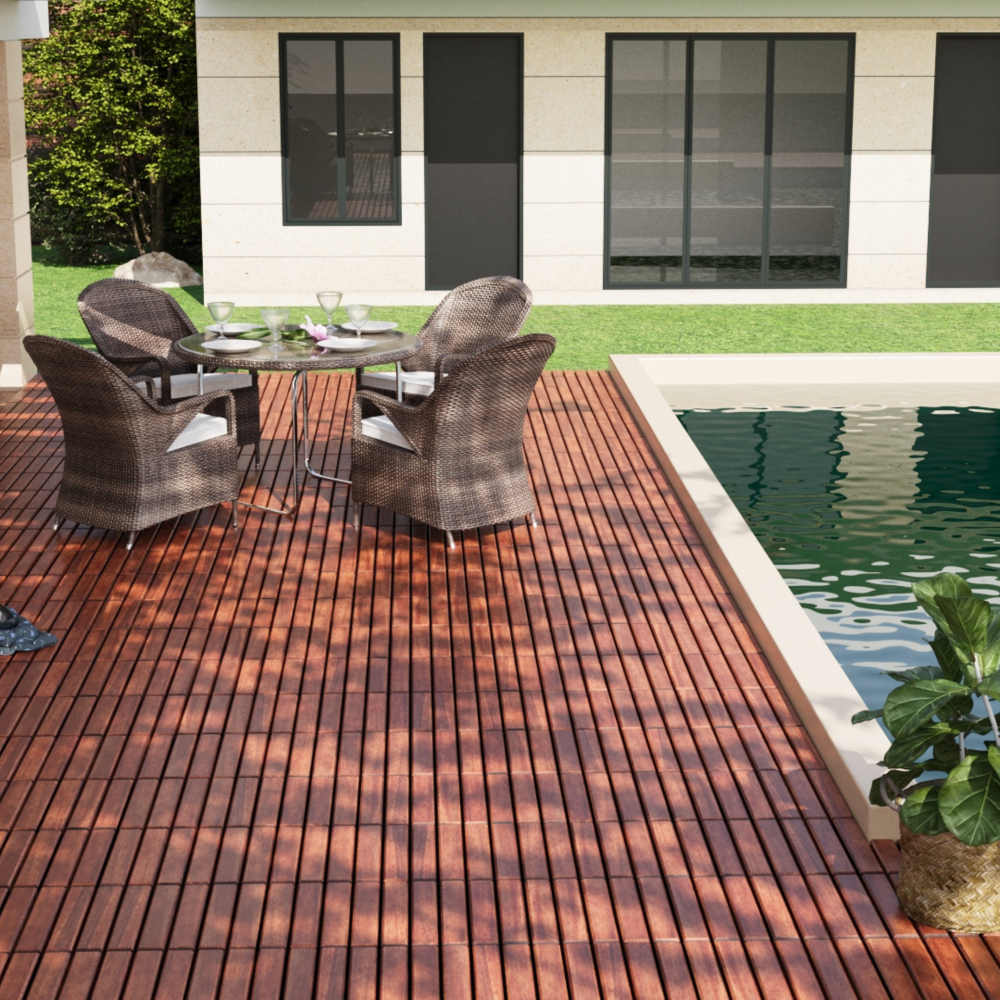 Chic Crate 10Pack 12in Striped Deck Tiles – Interlocking Brown Acacia Hardwood Flooring
