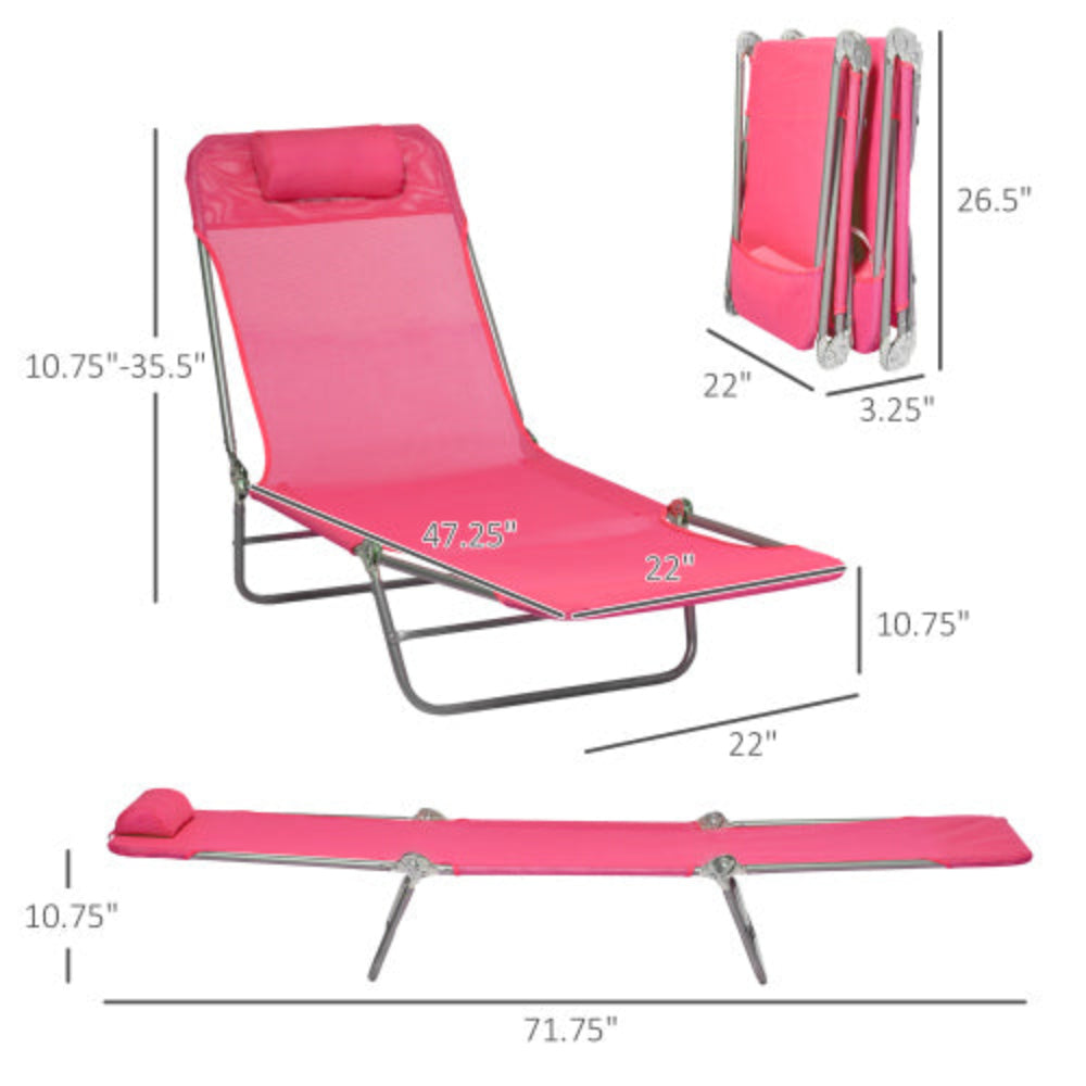 2-Piece Folding Chaise Lounge Chairs, Outdoor Sun Tanning Chairs with Breathable Mesh Seat & Headrest for Pool, Beach, Yard, Patio, Pink