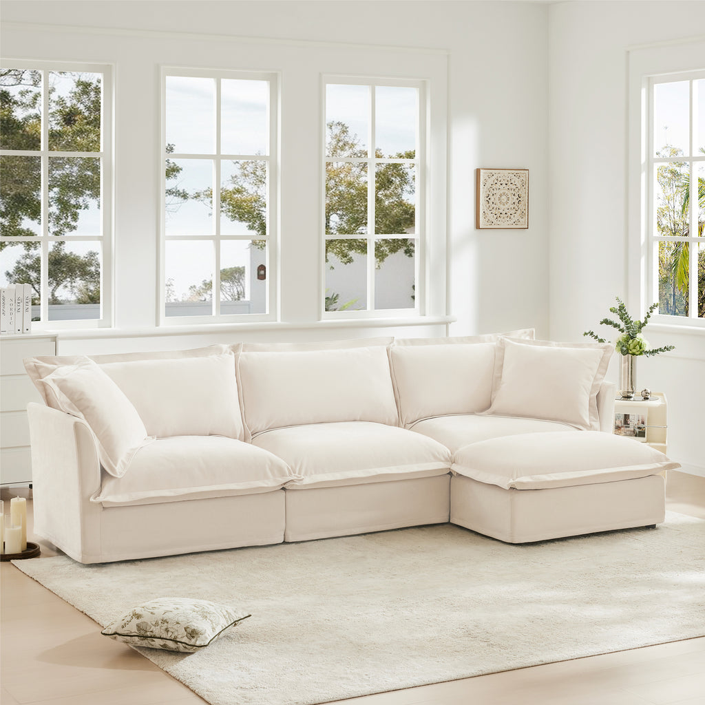 Comfy L-Shaped Sectional Sofa, Oversized Cloud Couch with Convertible Ottoman for Living Room