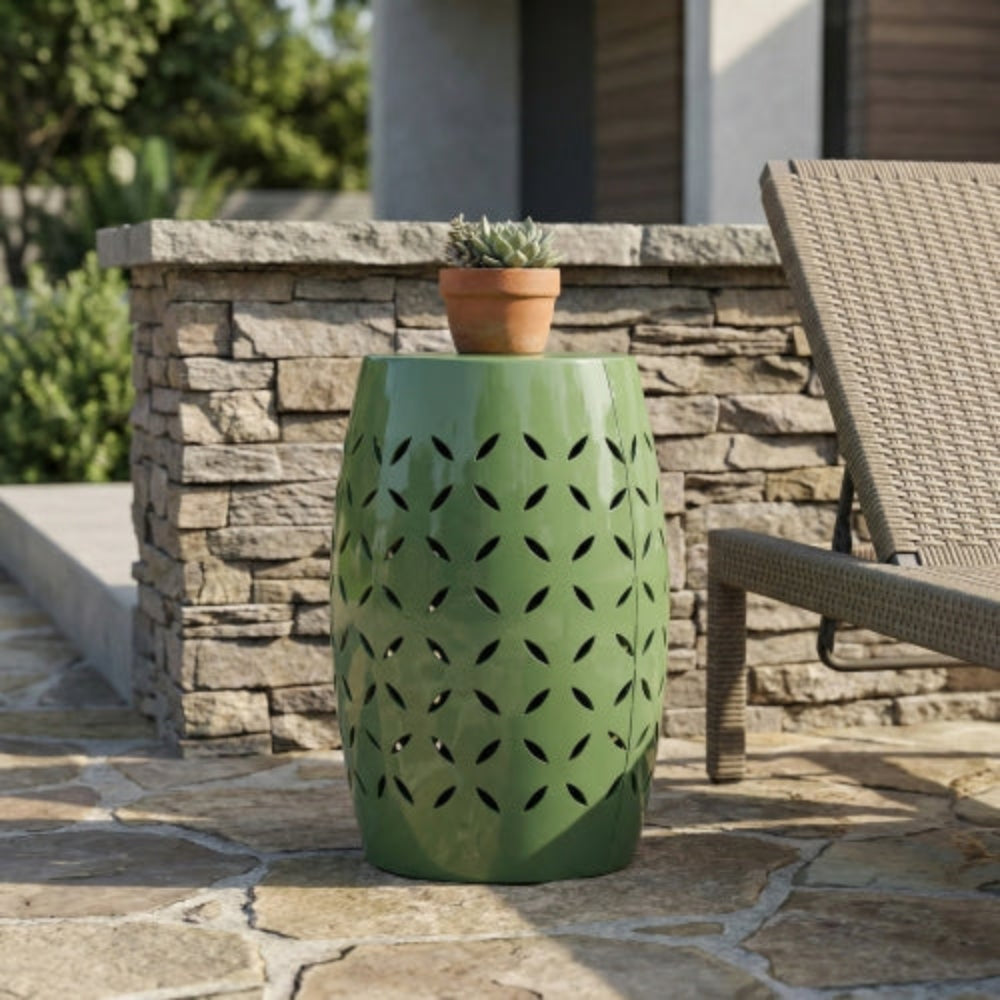 12" Outdoor Iron Side Table, All-Metal Construction, Green Finish, Versatile End Table for Patio & Home