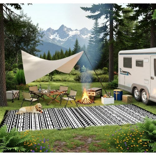 Chic Crate Outdoor Rug, Waterproof Plastic Rug with Carry Bag, for Patio Camping Beach Deck Porch Balcony