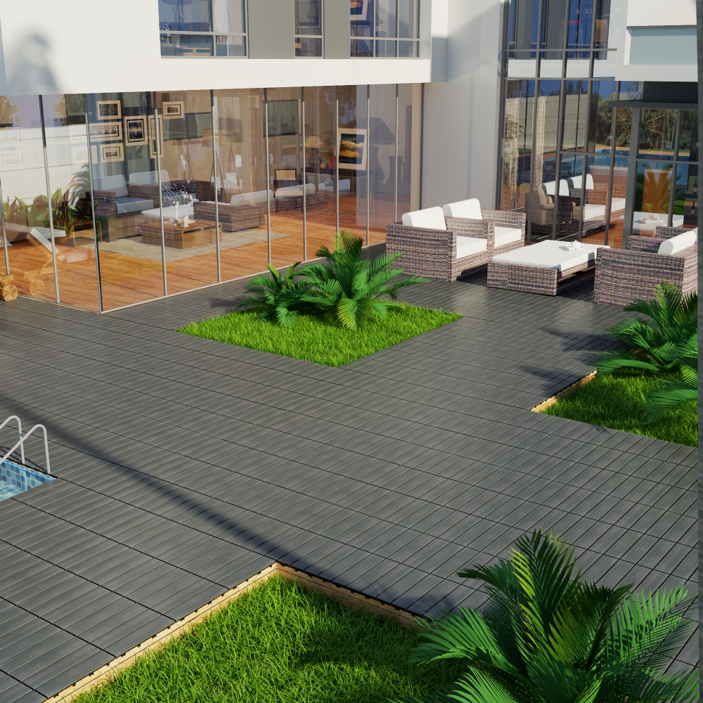 Chic Crate 22-Pack 12inch WPC Wood-Plastic Composite Interlocking Deck Tiles – Dark Gray