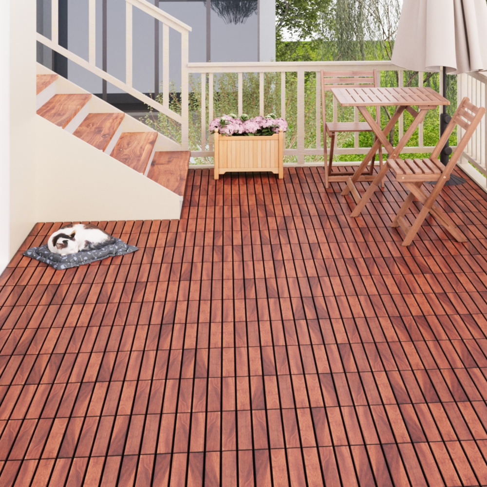Chic Crate 10Pack 12in Striped Deck Tiles – Interlocking Brown Acacia Hardwood Flooring