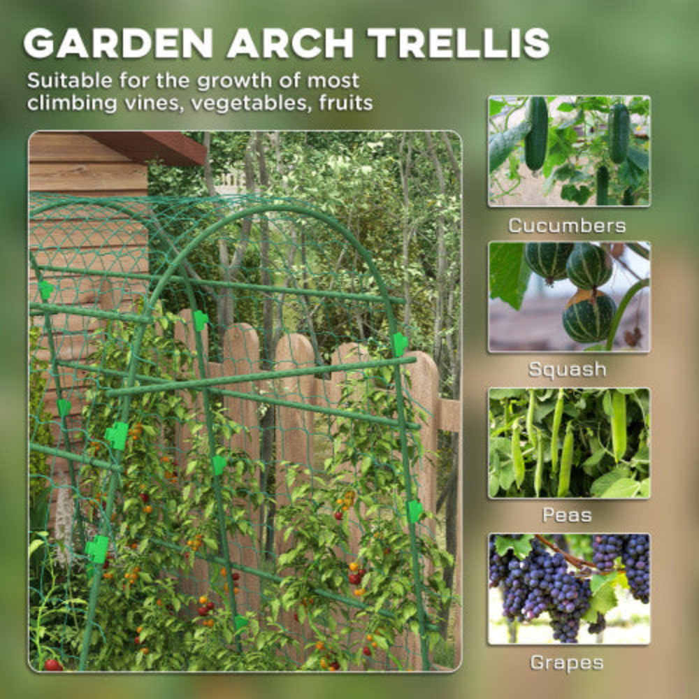 6.8' Tall Arch Trellis, A-Frame, with Plastic Coated Steel Frame and Climbing Net, for Climbing Plants Outdoor, Peas, Fruit & Vines, Green