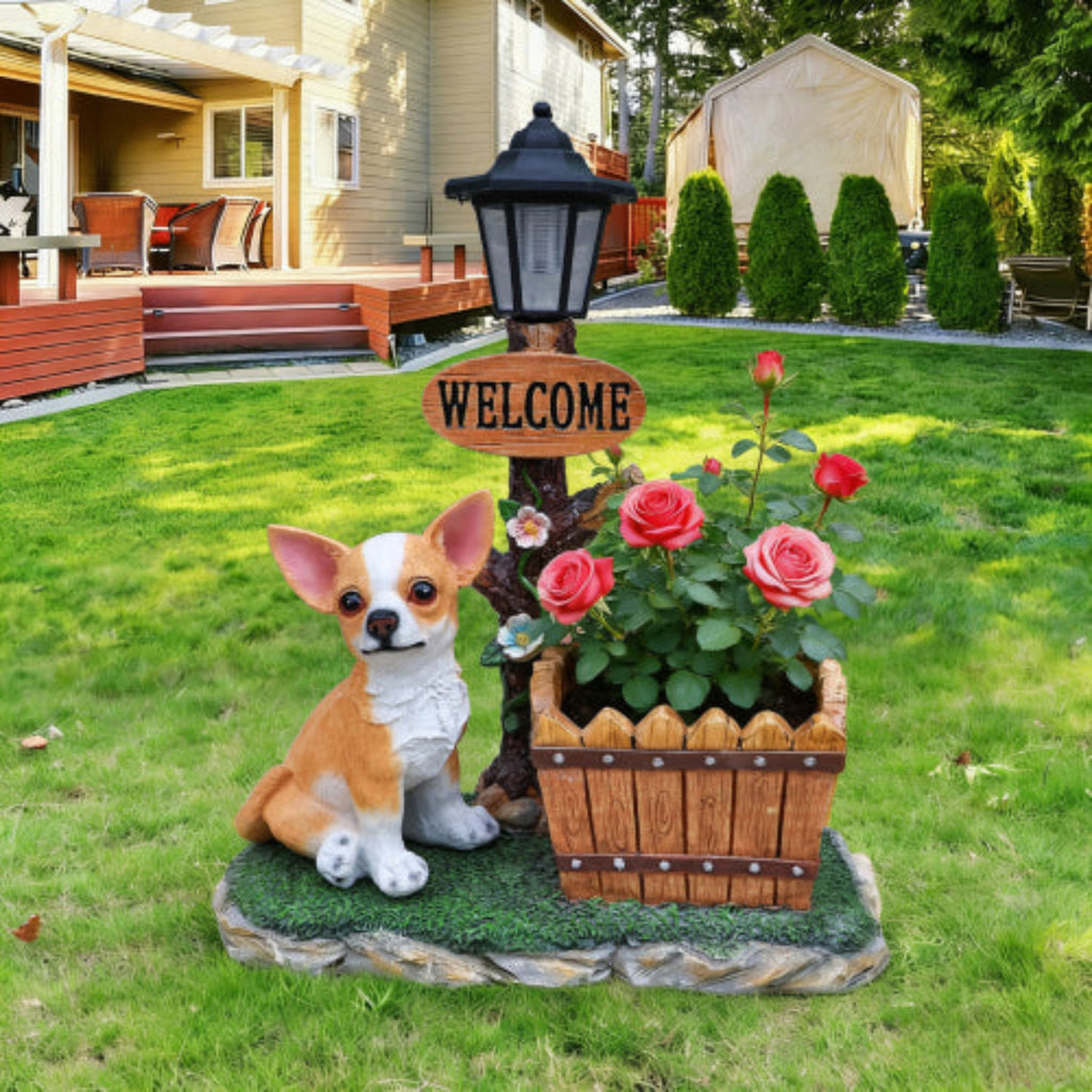 Sitting Chihuahua Dog Shaped Planter Statue with Lifelike Look for Potted Planting