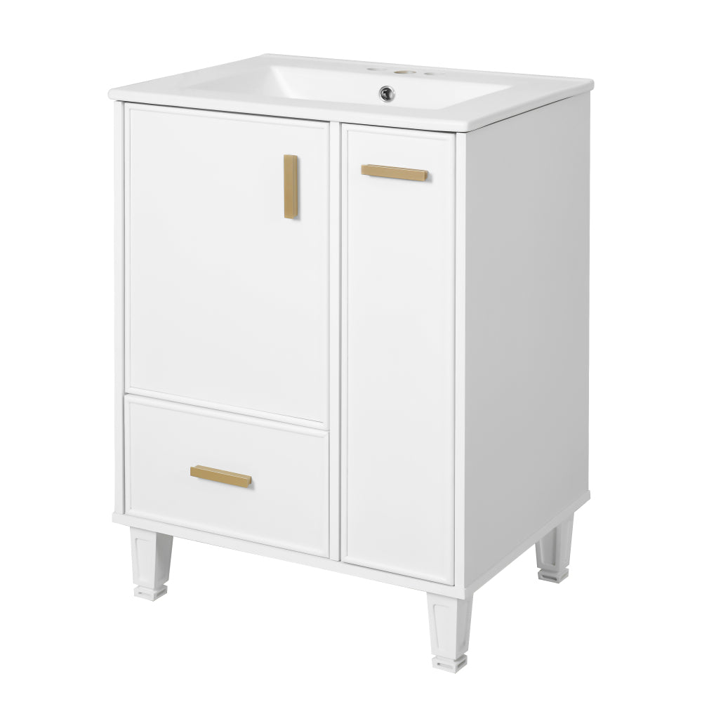 Chic Crate-24" Modern Bathroom Vanity – Sink & Deep Drawer | 2-Tier Pull-Out Basket | Solid Wood Frame | White