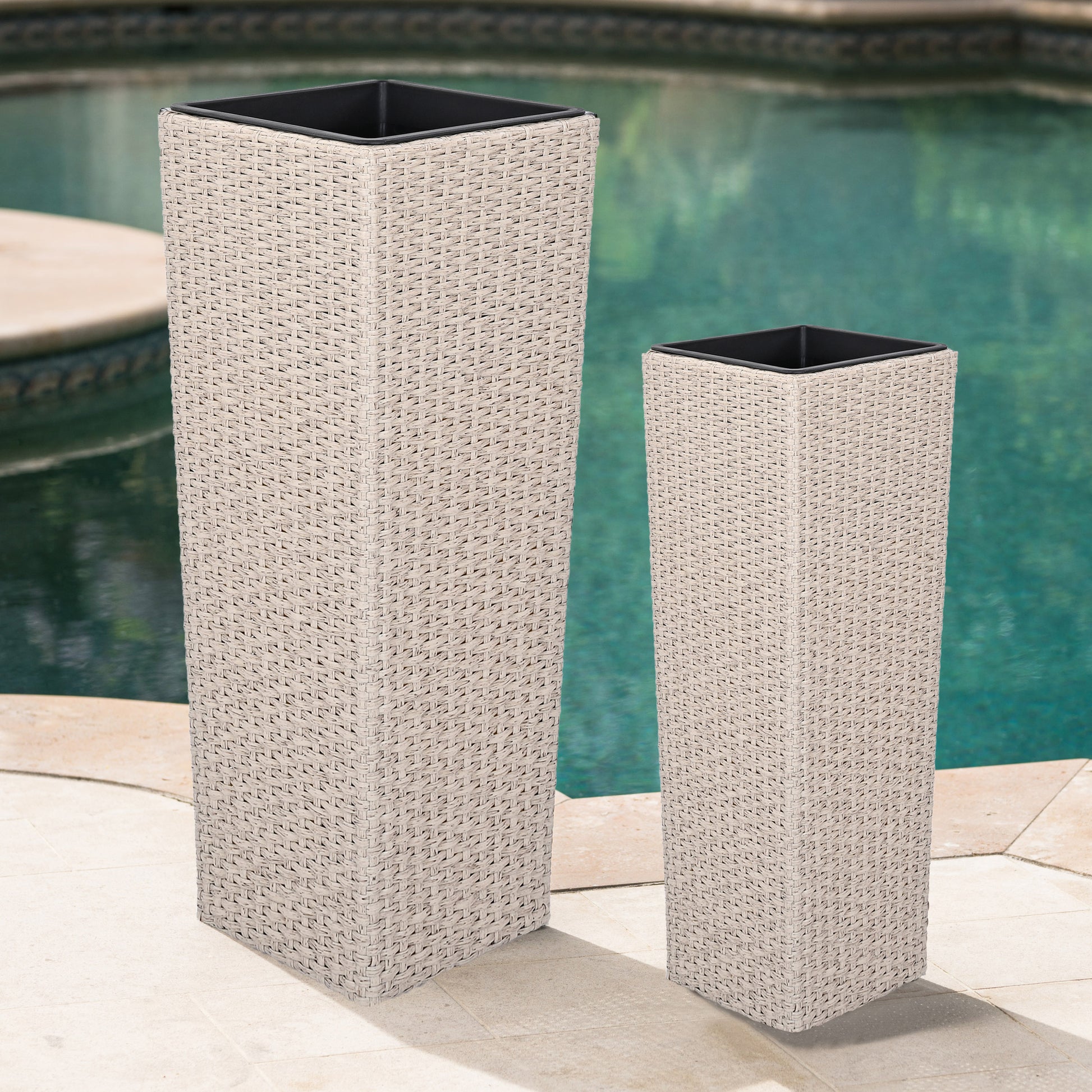 Multi Size Round MGO Planter Set Cement Texture Plant Pots with Drainage for Home Garden