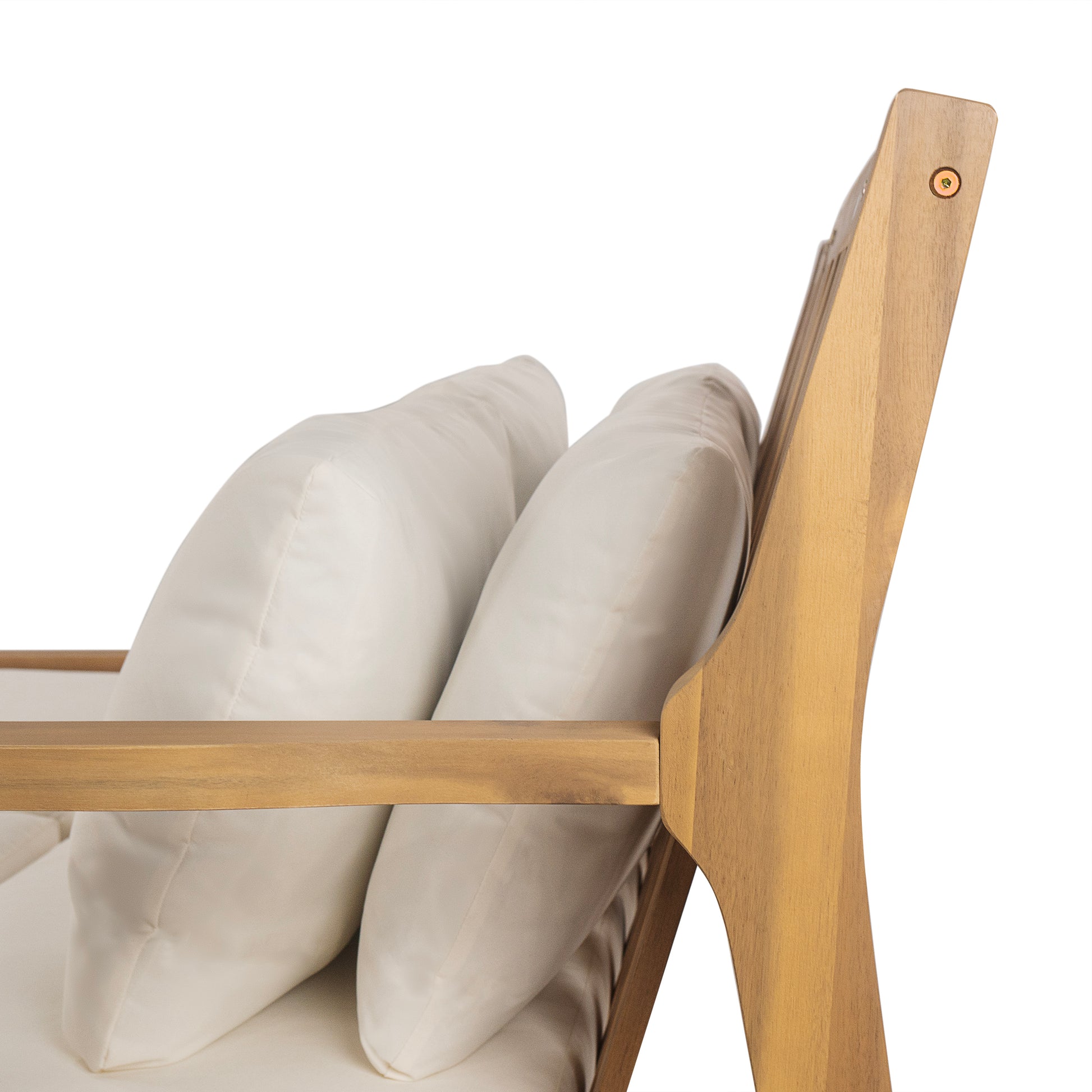 Outdoor Daybed, Patio Daybed with Four Pillows, Wooden Outdoor Bed with Curved Armrests for Poolside, Backyard, Garden