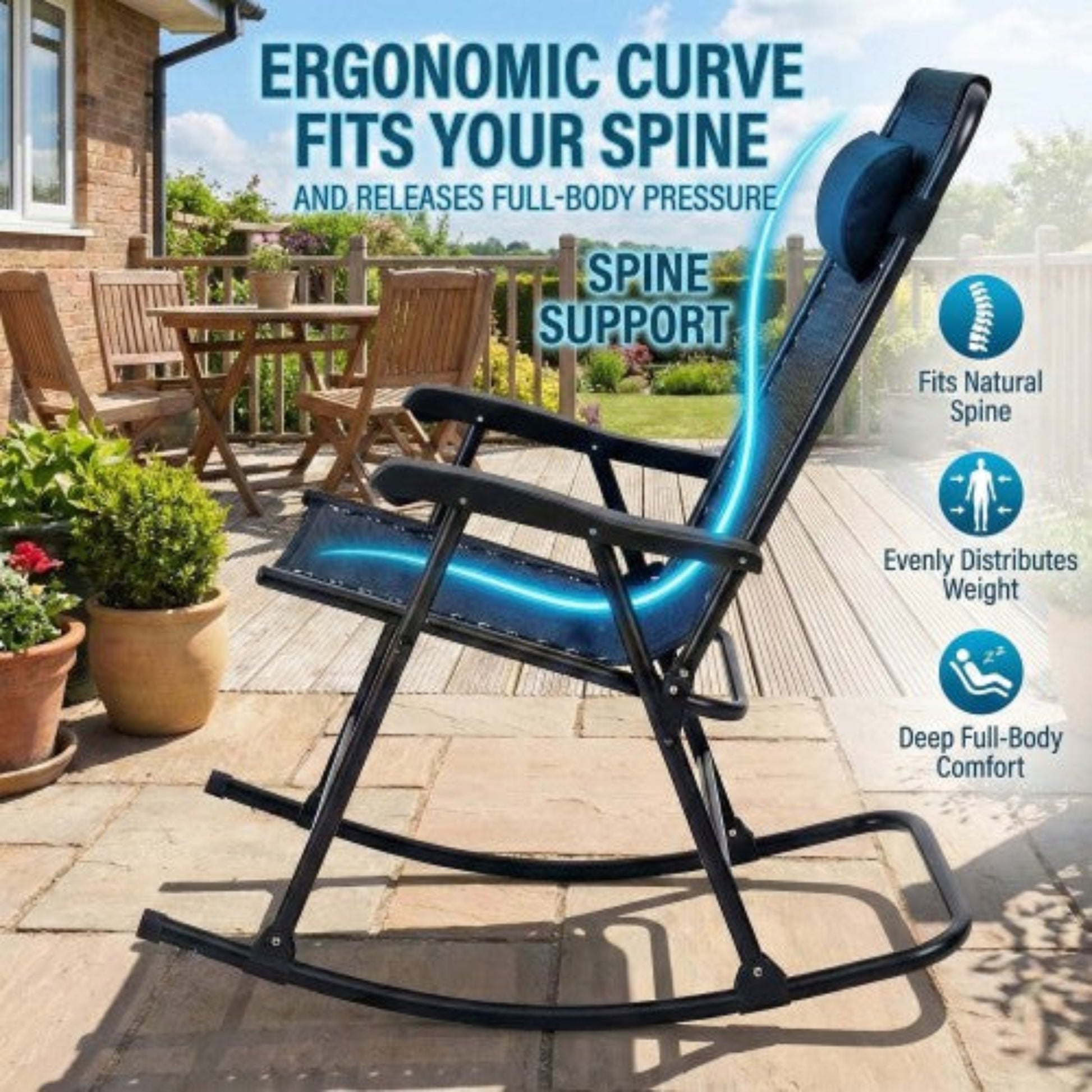 Patio Set of 2 Folding Leisure Rocking Chair Set Black