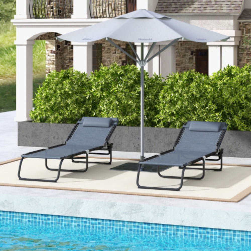 Folding Chaise Lounge Pool Chair, 4-Position Reclining Outdoor Tanning Chair with Breathable Mesh Seat for Beach, Yard, Patio, Gray